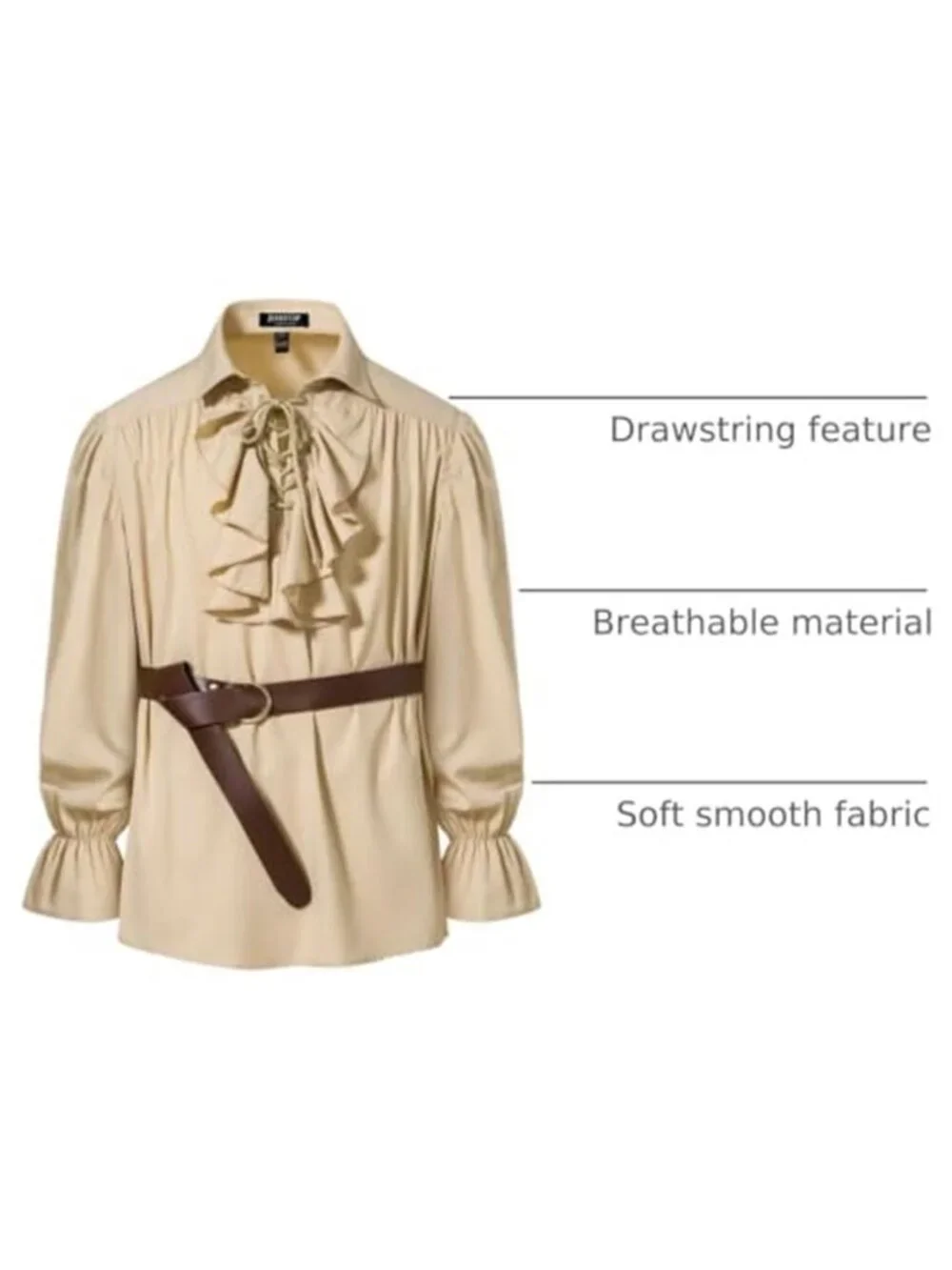 Men's Pirate Vampire Ruffle Shirt Elastic Cuff Poet Victorian Steampunk